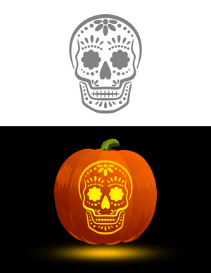 Detailed Sugar Skull Pumpkin Stencil