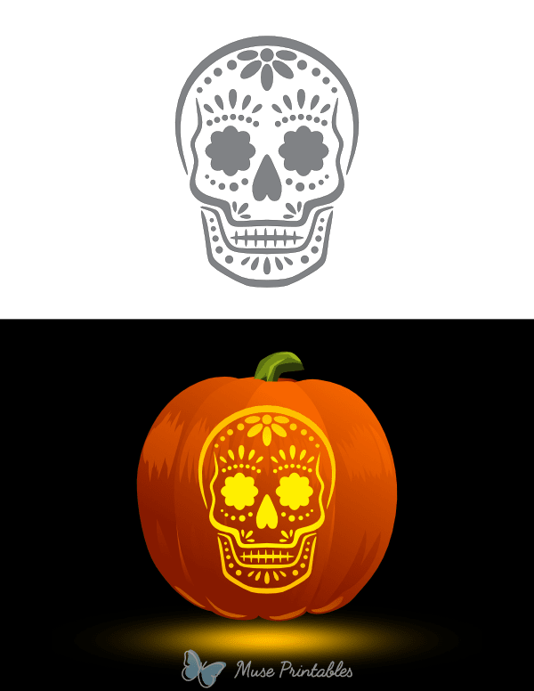 Printable Detailed Sugar Skull Pumpkin Stencil