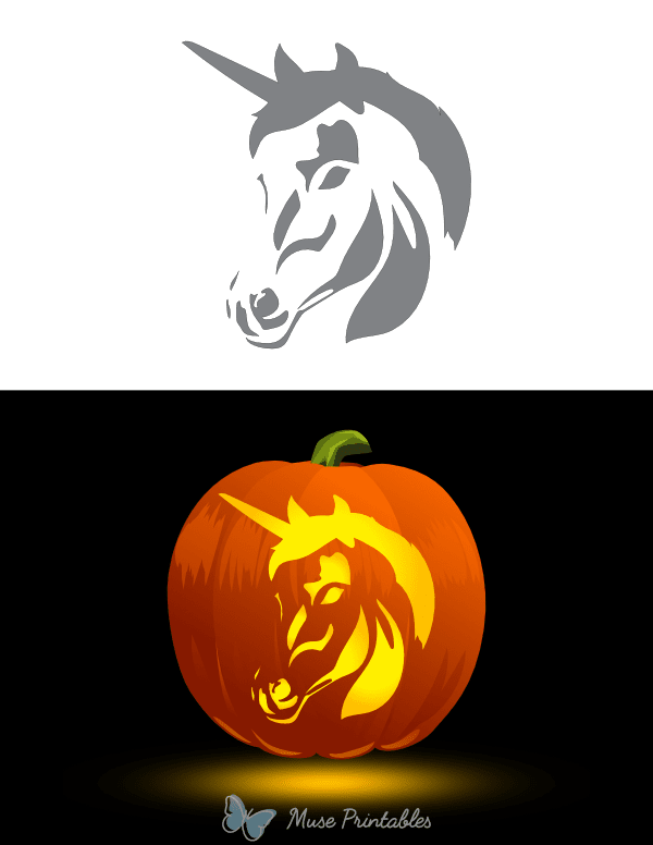 Detailed Unicorn Head Pumpkin Stencil