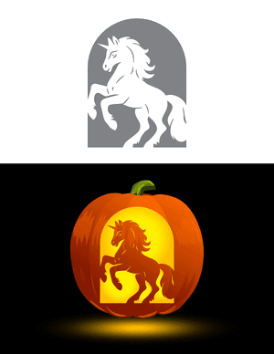 Detailed Unicorn Rearing Pumpkin Stencil