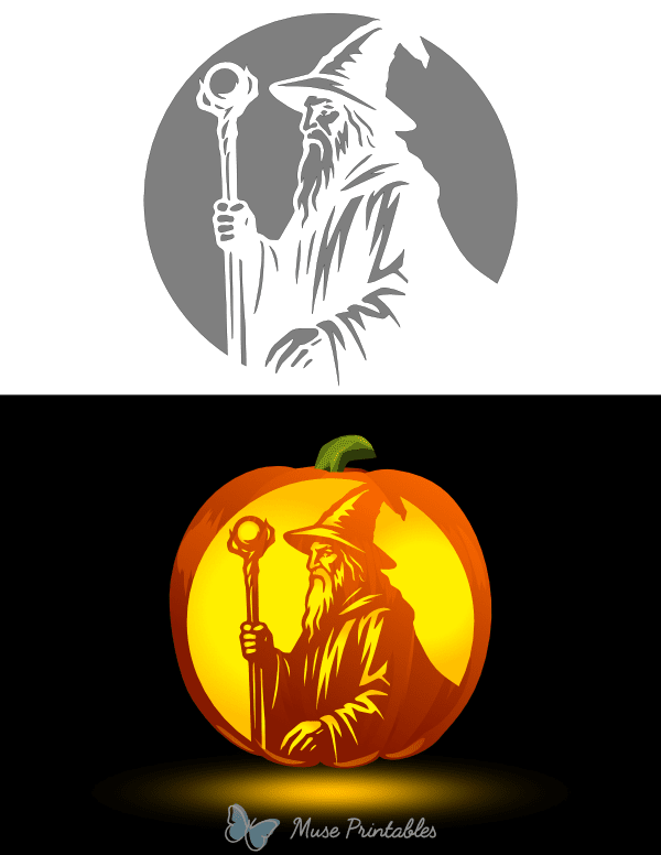 Detailed Wizard Pumpkin Stencil