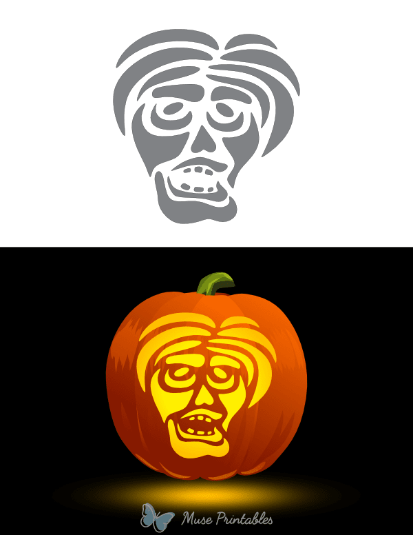 Detailed Zombie Face Pumpkin Stencil