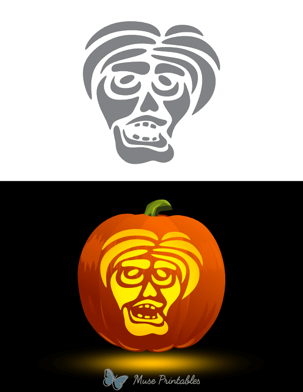 Printable Detailed Zombie Face Pumpkin Stencil