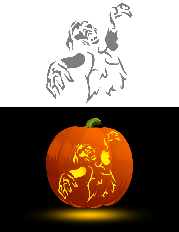 Printable Detailed Zombie Pumpkin Stencil