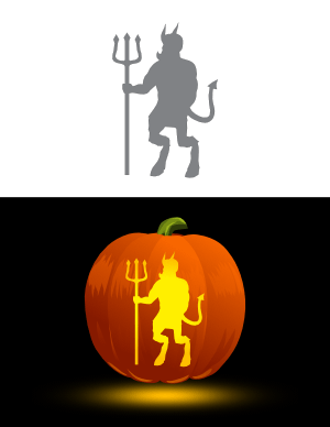 Devil and Pitchfork Pumpkin Stencil