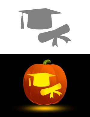 Diploma and Graduation Cap Pumpkin Stencil