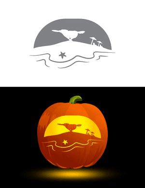 Dog Playing on Beach Pumpkin Stencil