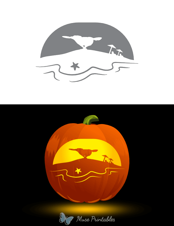 Dog Playing on Beach Pumpkin Stencil