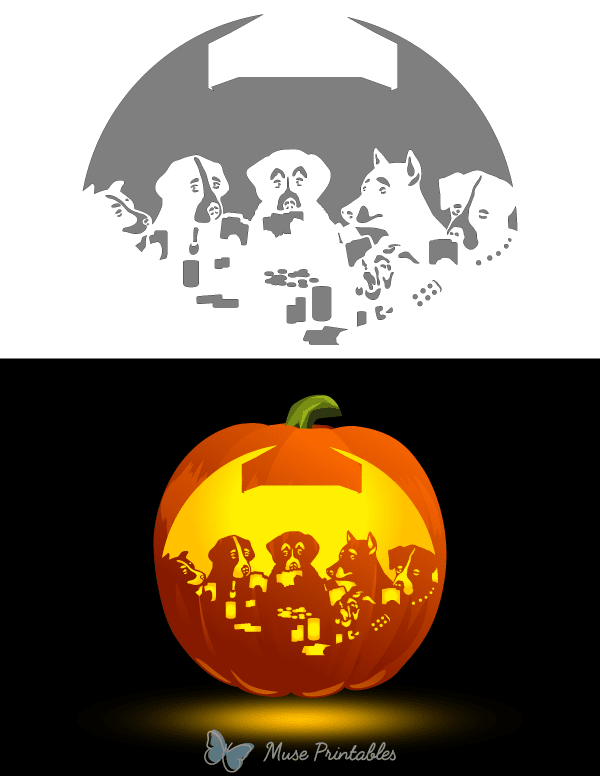 Dogs Playing Poker Pumpkin Stencil