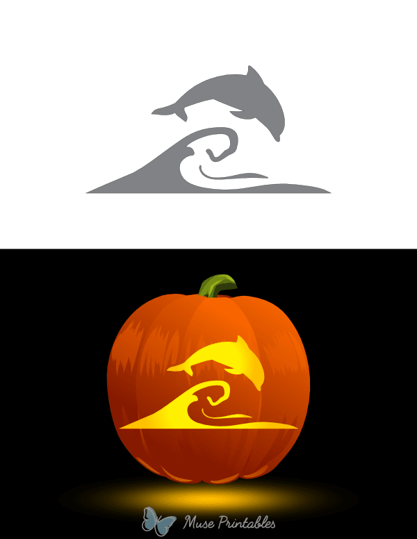 Dolphin Jumping Out of the Ocean Pumpkin Stencil