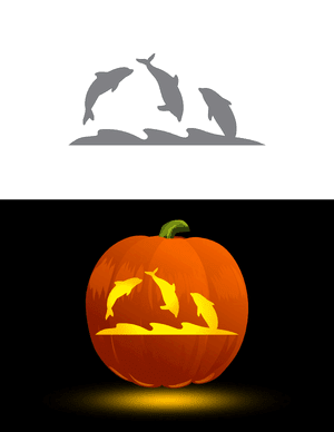 Dolphins and Ocean Wave Pumpkin Stencil