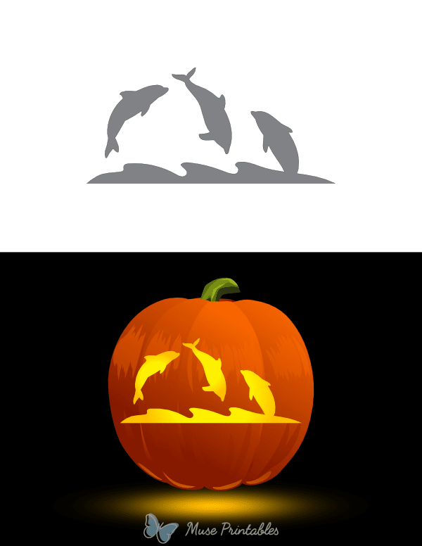 Dolphins and Ocean Wave Pumpkin Stencil