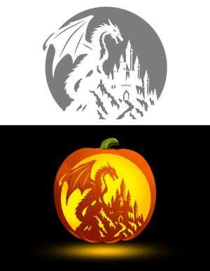 Dragon and Castle Pumpkin Stencil