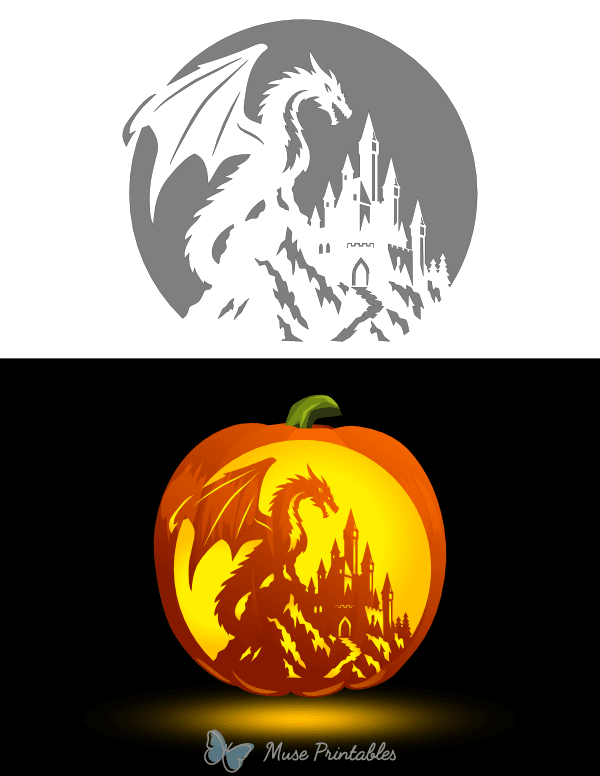 Dragon and Castle Pumpkin Stencil
