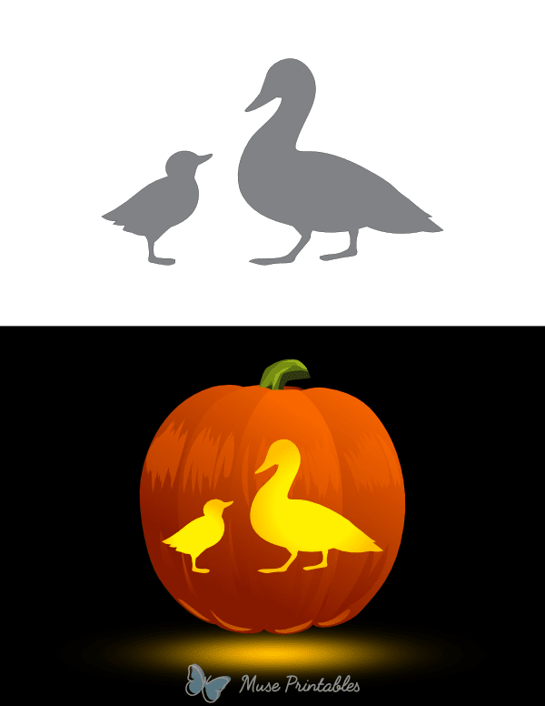 Duckling and Mother Pumpkin Stencil
