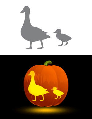 Duckling With Mother Duck Pumpkin Stencil