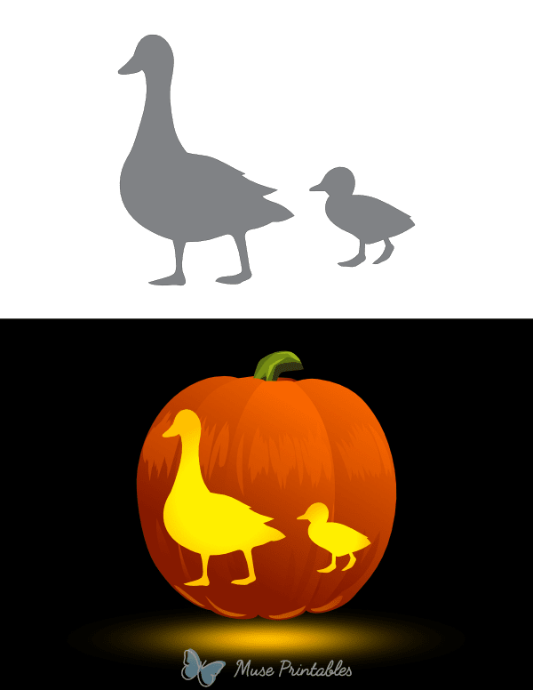 Duckling With Mother Duck Pumpkin Stencil