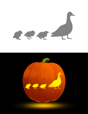 Ducklings With Mother Duck Pumpkin Stencil