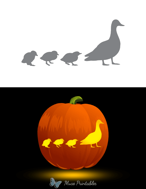 Ducklings With Mother Duck Pumpkin Stencil