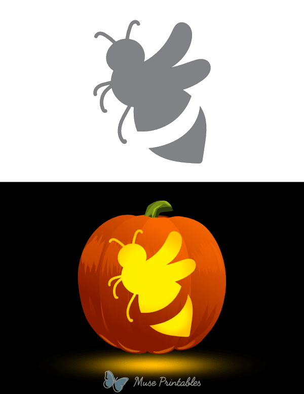 Easy Cartoon Bee Pumpkin Stencil