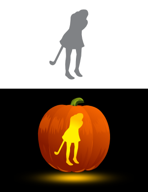 Easy Female Golfer Pumpkin Stencil