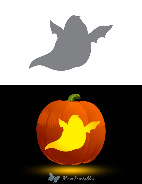 Printable Easy Ghost With Wings Pumpkin Stencil