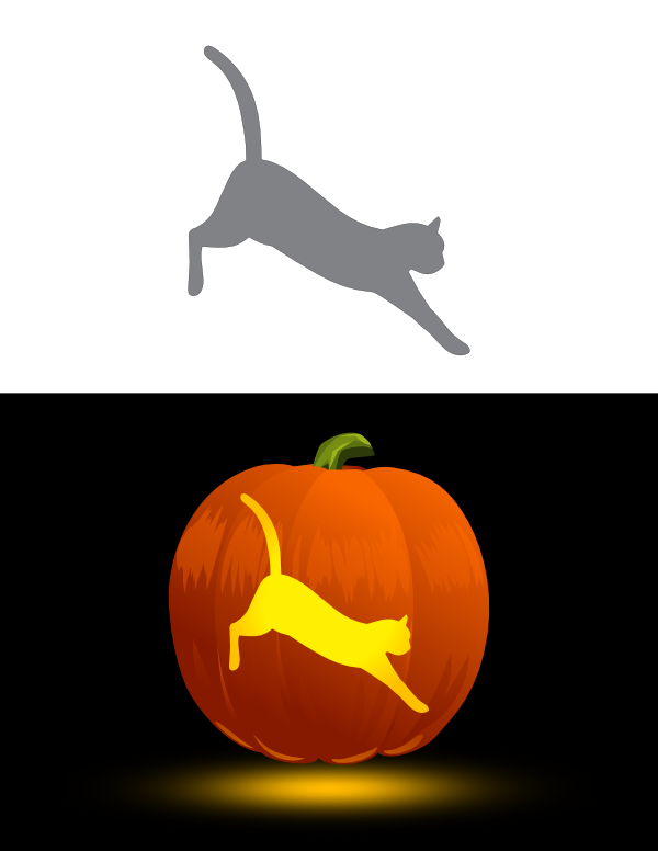 Printable Easy Jumping Cat Pumpkin Stencil