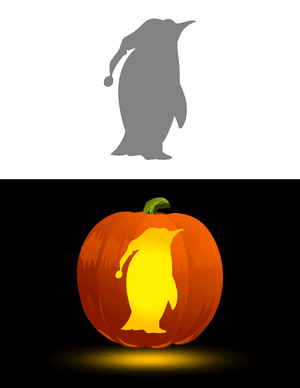 Easy Penguin Wearing Santa Hat Pumpkin Stencil