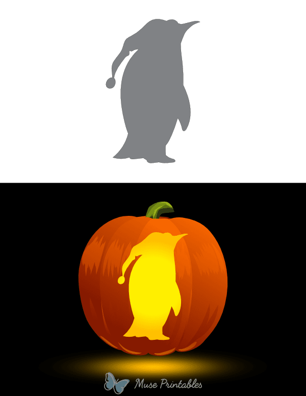 Easy Penguin Wearing Santa Hat Pumpkin Stencil