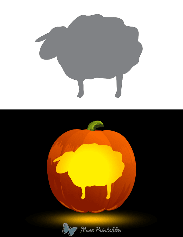 Easy Standing Cartoon Sheep Pumpkin Stencil