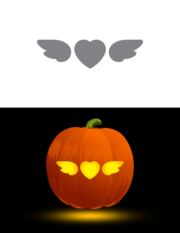 Easy Winged Heart Pumpkin Stencil