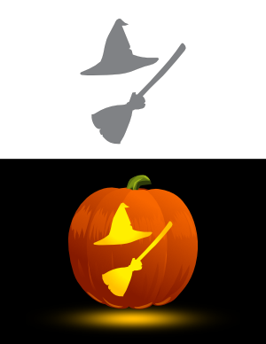 Easy Witch Hat and Broom Pumpkin Stencil