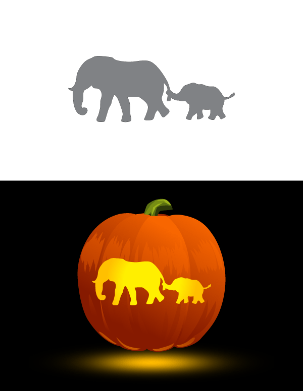 Printable Elephant And Baby Pumpkin Stencil