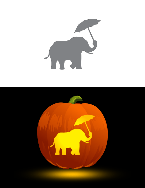 Elephant Holding Umbrella Pumpkin Stencil