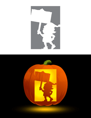 Elf Holding Sign Pumpkin Stencil