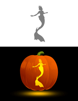 Evil Looking Mermaid Pumpkin Stencil