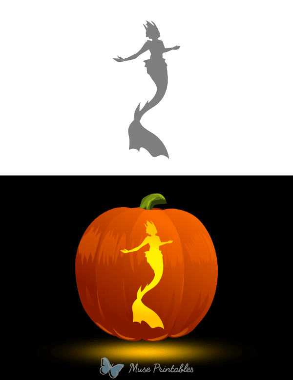 Evil Looking Mermaid Pumpkin Stencil