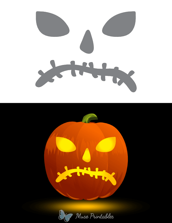 Face With Stitched Mouth Pumpkin Stencil