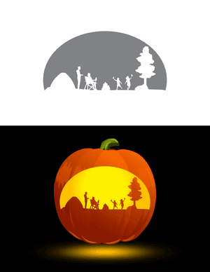 Family Around a Campfire Pumpkin Stencil