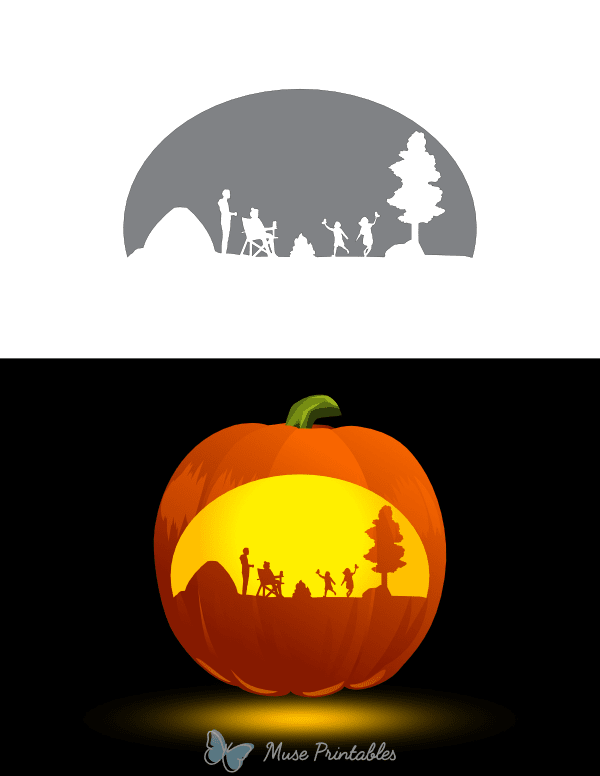 Family Around a Campfire Pumpkin Stencil