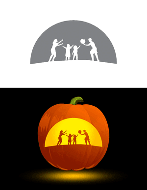 Family Beach Scene Pumpkin Stencil