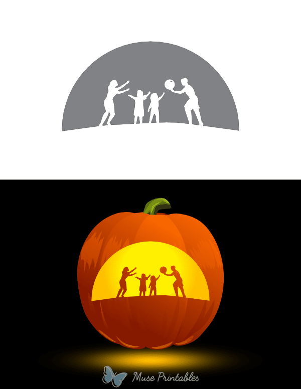 Family Beach Scene Pumpkin Stencil