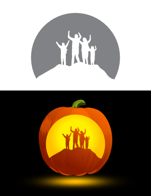 Family Cheering on a Mountain Pumpkin Stencil