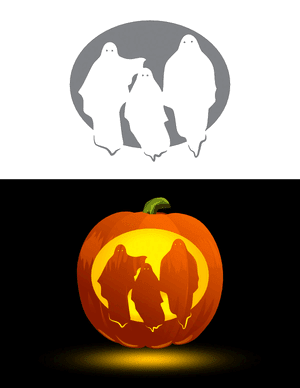 Family of Three Ghosts Pumpkin Stencil