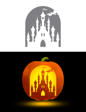 Fantasy Castle and Dragon Pumpkin Stencil