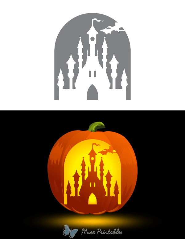 Fantasy Castle and Dragon Pumpkin Stencil