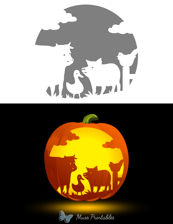 Farm Animals Pumpkin Stencil