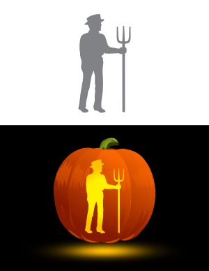 Farmer with Pitchfork Pumpkin Stencil