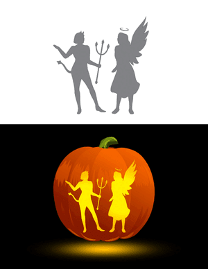 Female Angel and Demon Pumpkin Stencil