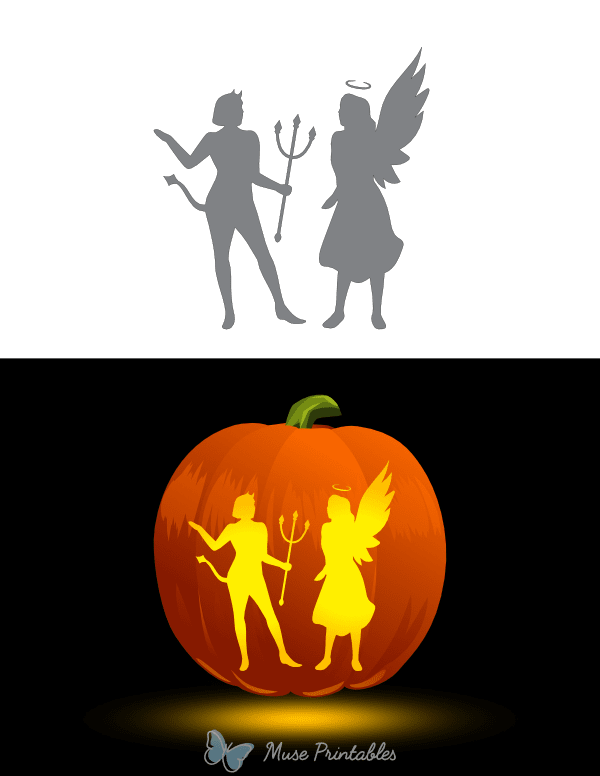 Female Angel and Demon Pumpkin Stencil